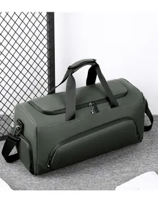 Large capacity travel duffel bag for men, waterproof leather gym bag with shoulder strap.