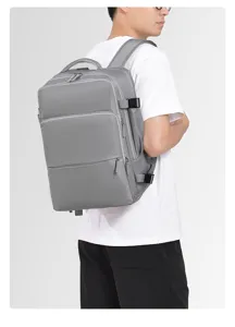 Stylish grey casual backpack with large capacity, perfect for daily commute, laptop, and students.
