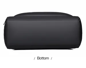Detail view of the flat bottom and durable material of the minimalist business travel bag.