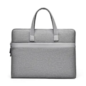 Graue minimalistische Laptoptasche Business Aktentasche Stoff Computertasche mit Griffen