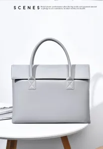 Klassische graue Leder-Geschäftsaktentasche für Damen und Herren, große Pendlerhandtasche.