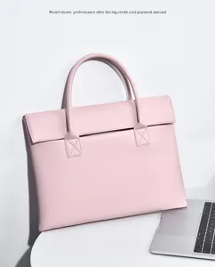 Rosa Leder Aktentasche Handtasche, minimalistisches Design mit Doppelgriffen für Pendler.