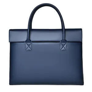 Borsa da lavoro in pelle blu scuro per uomo e donna, elegante cartella capiente per computer.