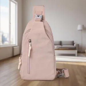 Sac de Poitrine Décontracté en Nylon pour Hommes Couleur Unie Mode Imperméable Sac Bandoulière Extérieur Trajet Quotidien
