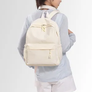Minimalist casual beige backpack daily school book bag for women men large capacity