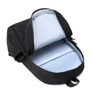 Black casual backpack for daily use, large capacity school bag with internal compartments.