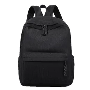 Schwarzer Cord-Rucksack für den täglichen Weg, große Kapazität, stilvolle Vorderansicht.