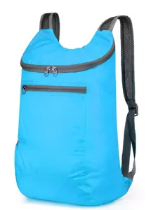 Lightweight foldable outdoor backpack in bright blue, durable travel daypack with mesh straps