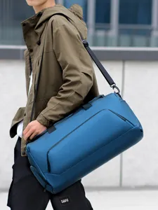 Men's large capacity waterproof travel duffel bag blue business gym shoulder sports bag