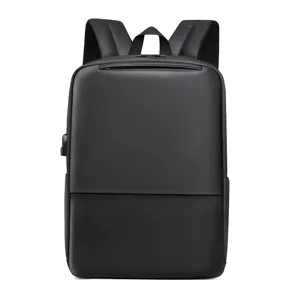 Zaino per Laptop d'Affari Casual da Uomo Impermeabile Minimalista Commuter Borsa da Scuola Tinta Unita Poliestere