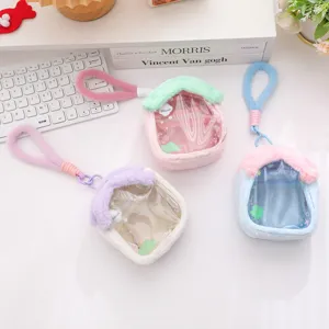 Cute Plush House Shaped Transparent Doll Stroller Bag Student Travel Pendant Display Bag Polyester Daily Shoulder Bag