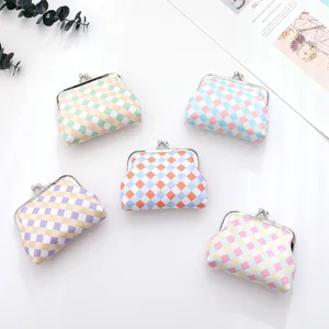 Mini Portamonete in Tessuto a Quadri con Chiusura a Bacio Borsellino per Monete Custodia Portatile per Cuffie e Cavo Dati per Donna