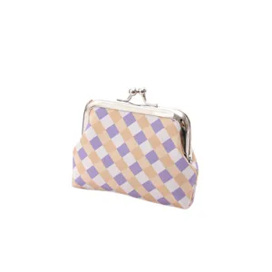 Mini portamonete a scatto a quadri viola come borsa di stoccaggio per piccoli oggetti quotidiani.