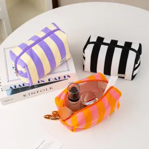 Borsa trucco in spugna a righe pochette da toeletta organizer portaoggetti cosmetico