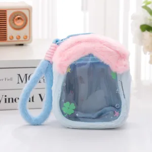 Cute plush house transparent doll display bag portable cute student travel hanging pouch