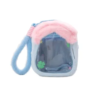Cute plush house transparent doll bag pendant clear window small storage bag for travel
