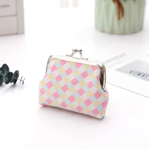 Mini portamonete con chiusura a bacio a quadri, graziosa borsa in tessuto per auricolari piccoli.