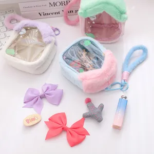 Cute plush house transparent doll bag, sweet doll display pendant with cute accessories for girls.