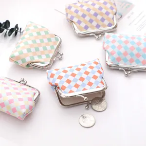 Portamonete a quadri 3 pollici chiusura bacio mini custodia tessuto auricolari borsa
