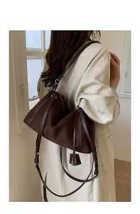 Bolso de hombro marrón retro de ante con candado, elegante bolso de axila para otoño invierno.