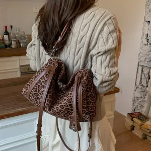 Bolso Bandolera Retro Estampado Leopardo Mujer Moda Casual Piel PU Mochila Chic Diaria