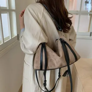 Bolso de hombro retro de ante estilo coreano mujer casual vintage bolso de axila otoño invierno