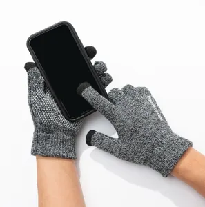 Gants tactiles tricotés hiver chaud antidérapant cyclisme en plein air gris noir.