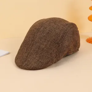 Brown linen-like ivy cap retro british flat hat men outdoor casual summer newsboy cap