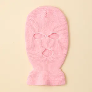Balaclava de punto rosa de 3 agujeros invierno cortavientos máscara de esquí cálida