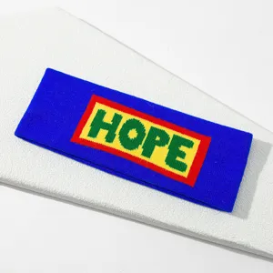 Cinta de pelo deportiva de punto azul banda antisudor con logo HOPE fitness yoga running