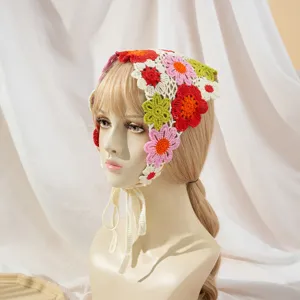 Foulard crochet marguerite, bandana tricot style vintage dopamine pour femme printemps