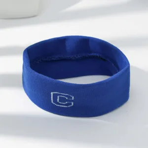 Cinta deportiva de punto azul con logotipo C blanco para fitness, yoga, correr y uso diario.