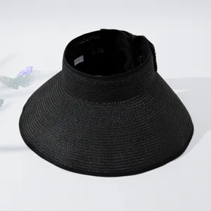 Chapeau de Soleil d'Été en Paille de Papier Pliable pour Femmes Grand Bord Haut Vide Chapeau de Plage Avec Nœud Protection UV
