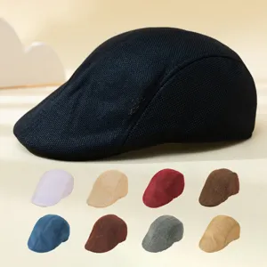Men's Vintage Flat Cap Breathable Linen-Look Newsboy Hat Casual Summer Outdoor Driving Cap Solid Color Ivy Hat