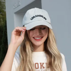 Damen Denim Baseballkappe Los Angeles Buchstabenstickerei Lässig Weiche Oberseite Gebogene Krempe Verstellbarer Sonnenschutzhut