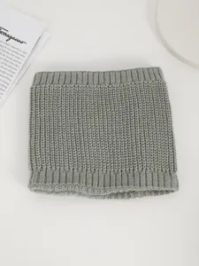 Grey winter knitted neck warmer, fleece-lined thick thermal snood for outdoor cold weather.