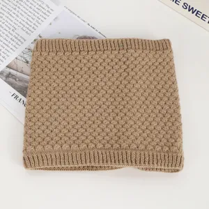 Cozy winter knitted neck warmer in classic brown, thick thermal snood scarf for cold weather.