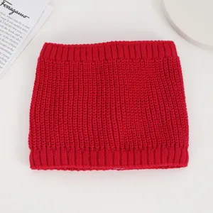 Red knitted neck warmer winter thermal snood windproof scarf for outdoor cycling daily wear.