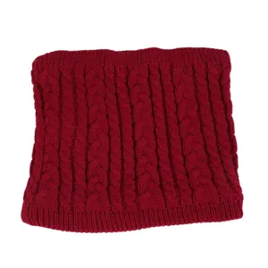 Red knitted cable neck warmer winter windproof thermal pullover infinity scarf for cold weather