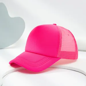 Hot pink trucker hat for summer outdoor travel, breathable mesh baseball cap for men and women.