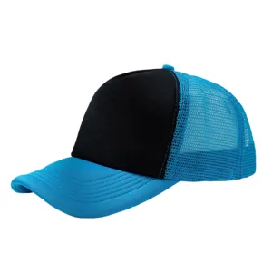 Classic color-blocked trucker hat with breathable mesh back and curved brim for outdoor.