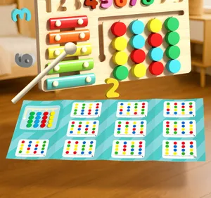 Bambini 4-in-1 legno tavola digitale multifunzionale giocattolo con labirinto xilofono.