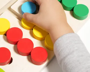 Giocattolo educativo in legno per bambini smistamento colori dettaglio pezzi gioco.