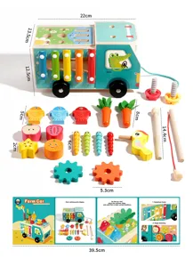 Voiture jouet éducative multifonctionnelle en bois avec tri de formes xylophone et accessoires
