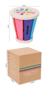 Montessori wooden shape sorting toy for toddlers, colorful geometric blocks educational gift.