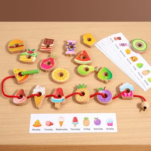 Montessori wooden lacing beads toy for toddlers, color and shape sorting matching game main.