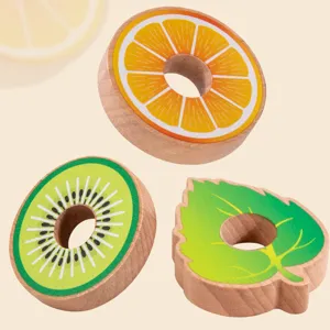 Montessori wooden sorting and lacing toy for toddlers, colorful fruit shape beads for learning.