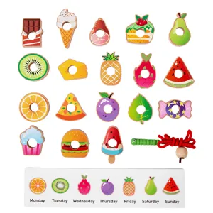 Montessori wooden lacing beads toy set, early educational fruit string game for toddlers.