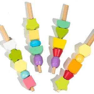 Montessori Holz geometrische Stapelspielzeug für Kinder Farbe Form Sortierung Lernspiel