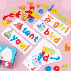 Wooden English alphabet spelling game toys set for kids early education cognitive learning.